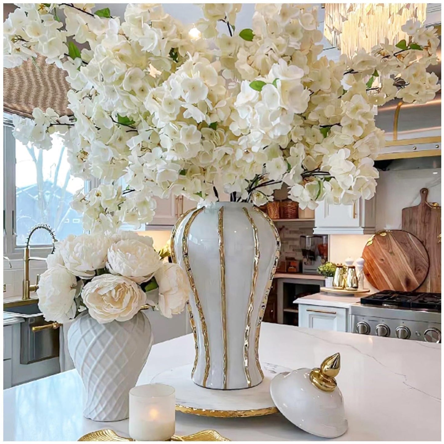Terry's White & Gold Decorative Ginger Jar Vase with Lid