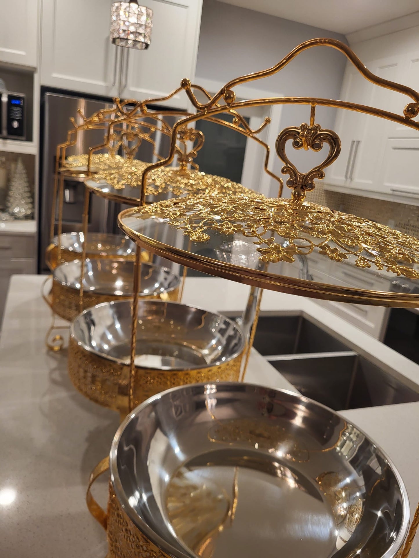 Gold Chafing Dish Buffet Servers, with Hanging Cover for Weddings, Parties, Banquets, and Catering Events
