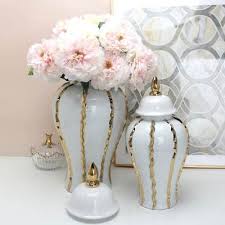 Terry's White & Gold Decorative Ginger Jar Vase with Lid