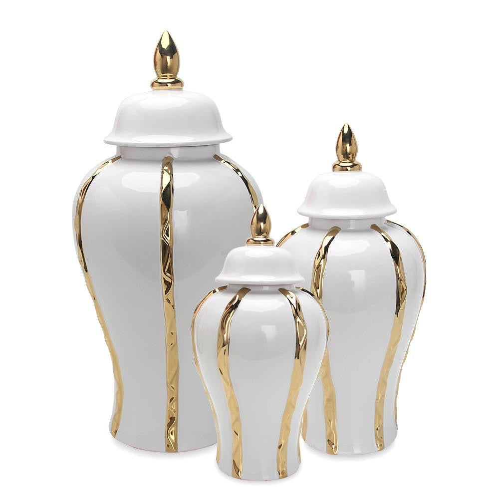 Terry's White & Gold Decorative Ginger Jar Vase with Lid