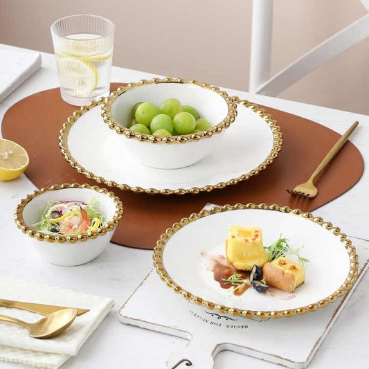 Luxury Gold and white Dinner Plates & Bowl- 4Piece Set