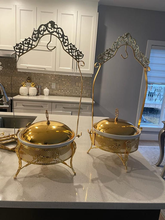 Gold Chafing Dish Buffet Servers, with Hanging Cover for Weddings, Parties, Banquets, and Catering Events