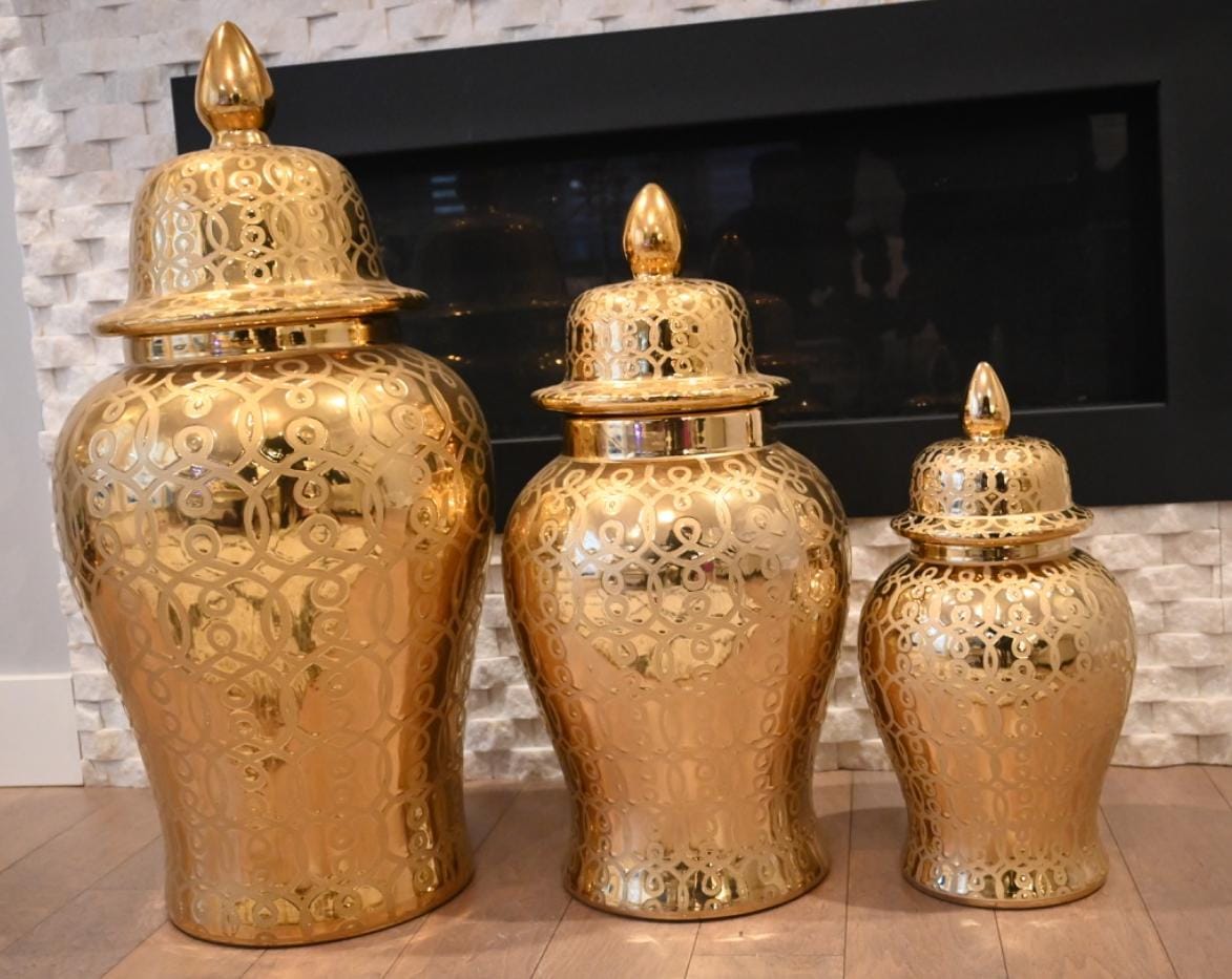 Terry's Gold Ceramic Storage Jar, Decorative Vase, Ginger Jar