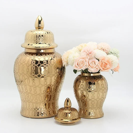 Terry's Gold Ceramic Storage Jar, Decorative Vase, Ginger Jar