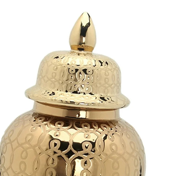 Terry's Gold Ceramic Storage Jar, Decorative Vase, Ginger Jar