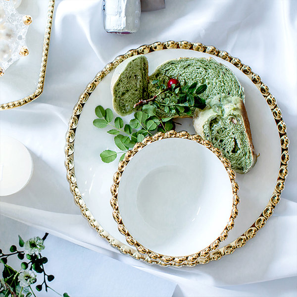 Luxury Gold and white Dinner Plates & Bowl- 4Piece Set